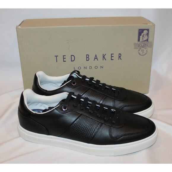 NIB MEN'S TED BAKER COPPOL BLACK‎ LEATHER SNEAKERS SZ EU 45 US 12 - Picture 1 of 7